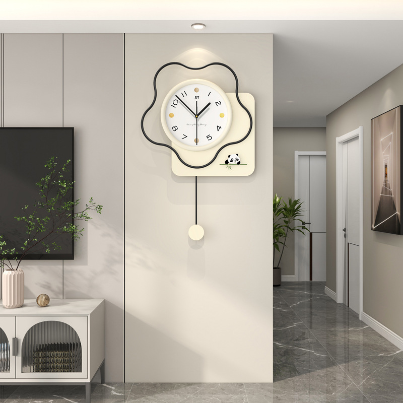 奶油风挂钟客厅高级感现代家用装饰钟表挂墙静音餐厅网红创意挂表
