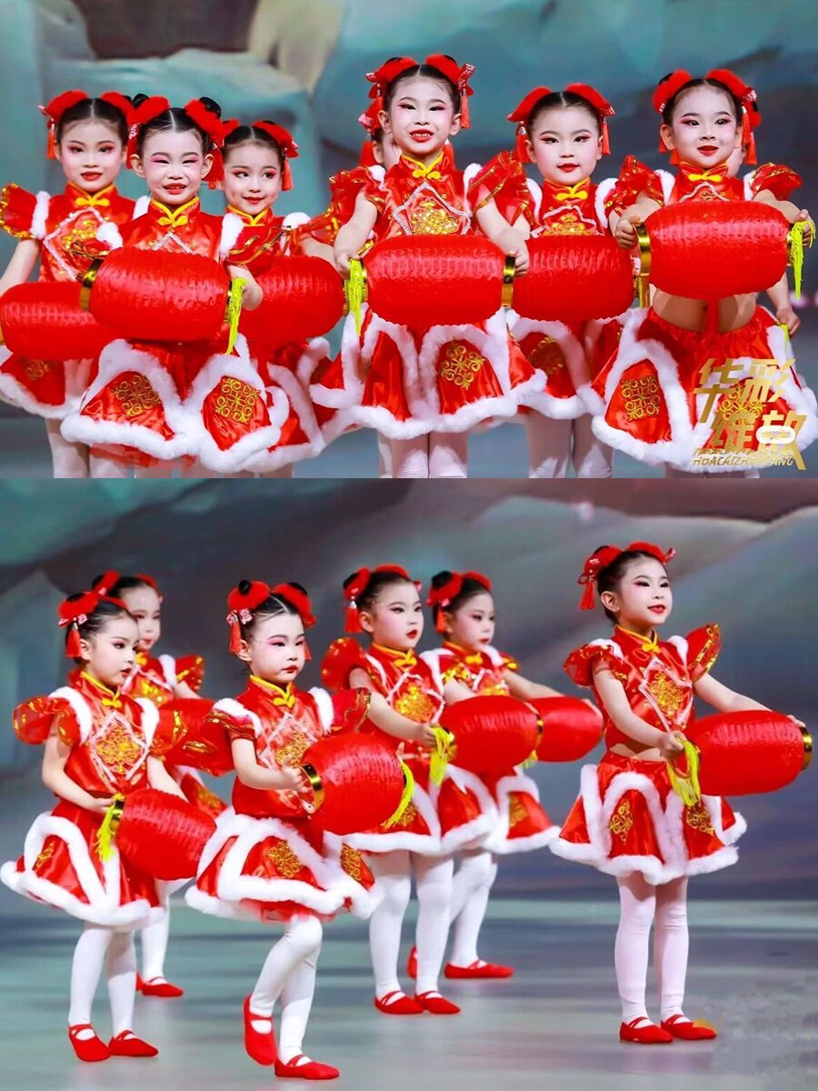 元旦儿童喜庆说唱中国红演出服男女童梦娃秧歌服太平女儿鼓舞蹈服