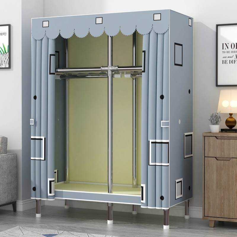 出租房简易衣柜钢结构加厚加粗全钢架经济型组装收纳柜衣橱布衣柜