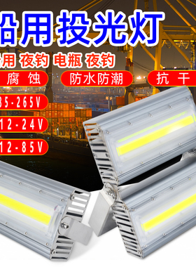 12vled投光灯户外24V36伏防水超亮低压直流船用不锈钢支架照明灯