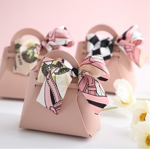 可印Logo皮质包婚礼手提丝带喜糖伴手礼盒 现货stock极速發