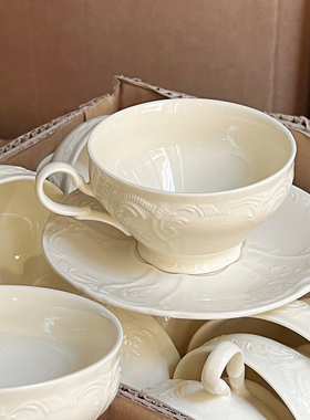 外贸原单正品尾货法式浮雕陶瓷咖啡杯碟套装精致高颜值下午茶点心