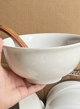 德化米白陶瓷家用餐具汤面碗反口菜碗一人食碗泡饭碗耐高温大号碗