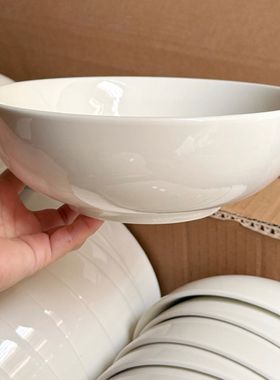 德化米白陶瓷家用大汤碗圆润宽口汤面碗大容量餐具炒菜盘2026新款