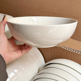 德化米白陶瓷家用大汤碗圆润宽口汤面碗大容量餐具炒菜盘2026新款