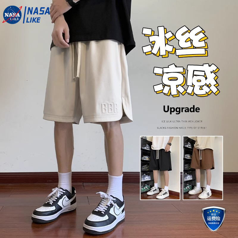 NASA冰丝钢印短裤男士夏季薄款宽松篮球运动裤男速干休闲五分中裤