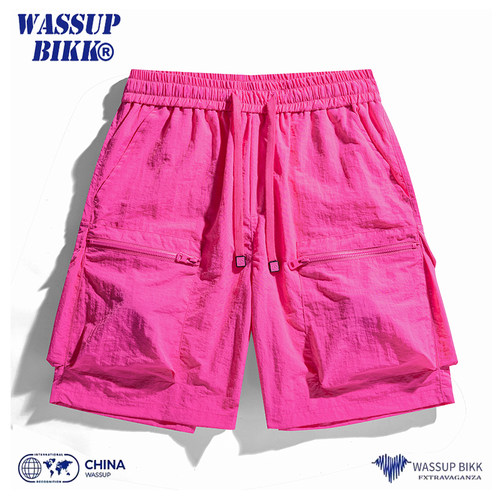 WASSUP BIKK速干工装短裤男夏季薄款宽松直筒五分裤冰丝沙滩裤子