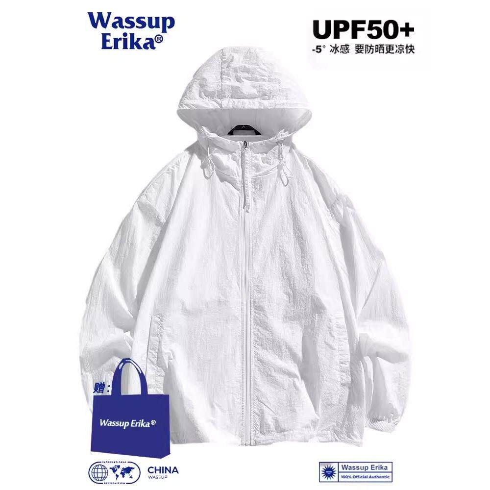 WASSUP ERIKA夏季日系纯色UPF50+防晒衣男户外运动白色防晒服外套