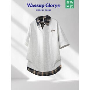 复古翻领polo衫 WASSUP 刺绣t恤美式 GLORY假两件短袖 男夏2025新款