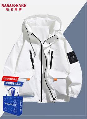 NASAB-EARE连帽秋冬情侣宽松男士外套夹克春秋冲锋衣休闲风衣工装