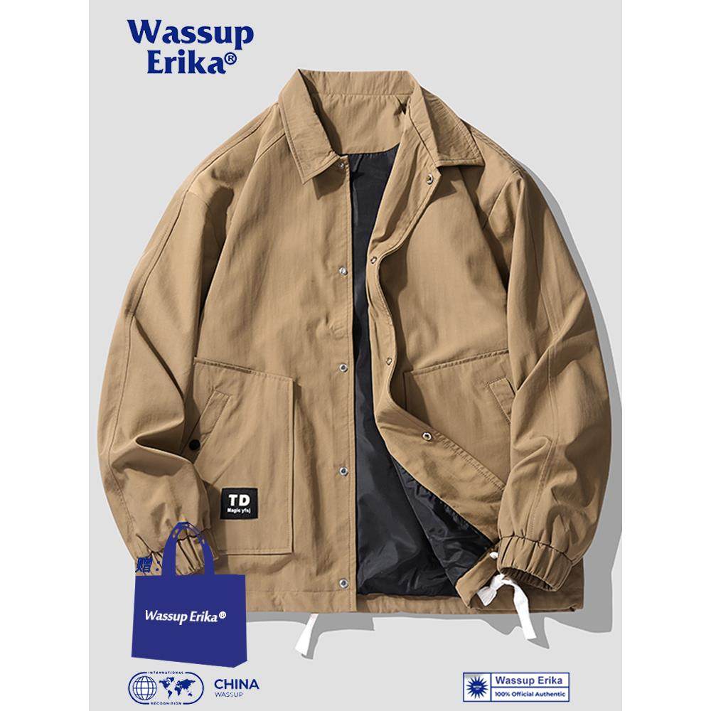 WASSUP ERIKA美式棒球服男外套春秋潮牌宽松休闲翻领工装夹克男款