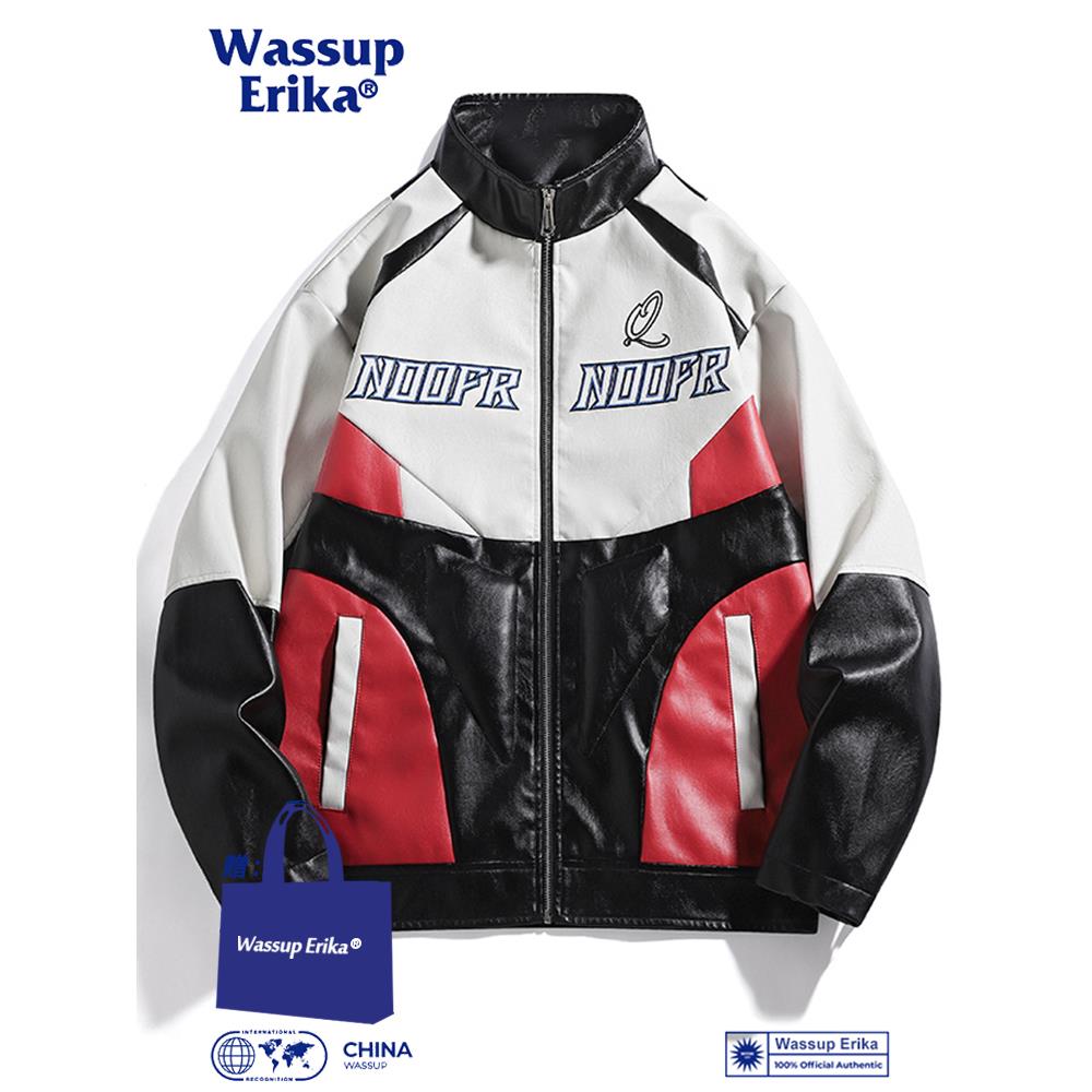 WASSUP ERIKA高街立领赛车服皮夹克男秋季街头机车皮衣复古PU外套