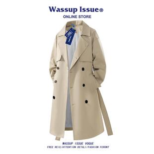 WASSUP ISSUE美式中长款风衣外套男款春秋季英伦风夹克翻领大衣男