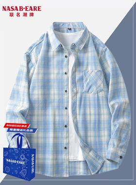 NASAB-EARE情侣格子衬衫春秋季穿搭男女款宽松长袖衬衣青少年外套