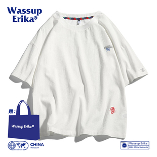 亲肤棉质休闲宽松情侣上衣女 WASSUP ERIKA日系薄款 短袖 t恤男夏季