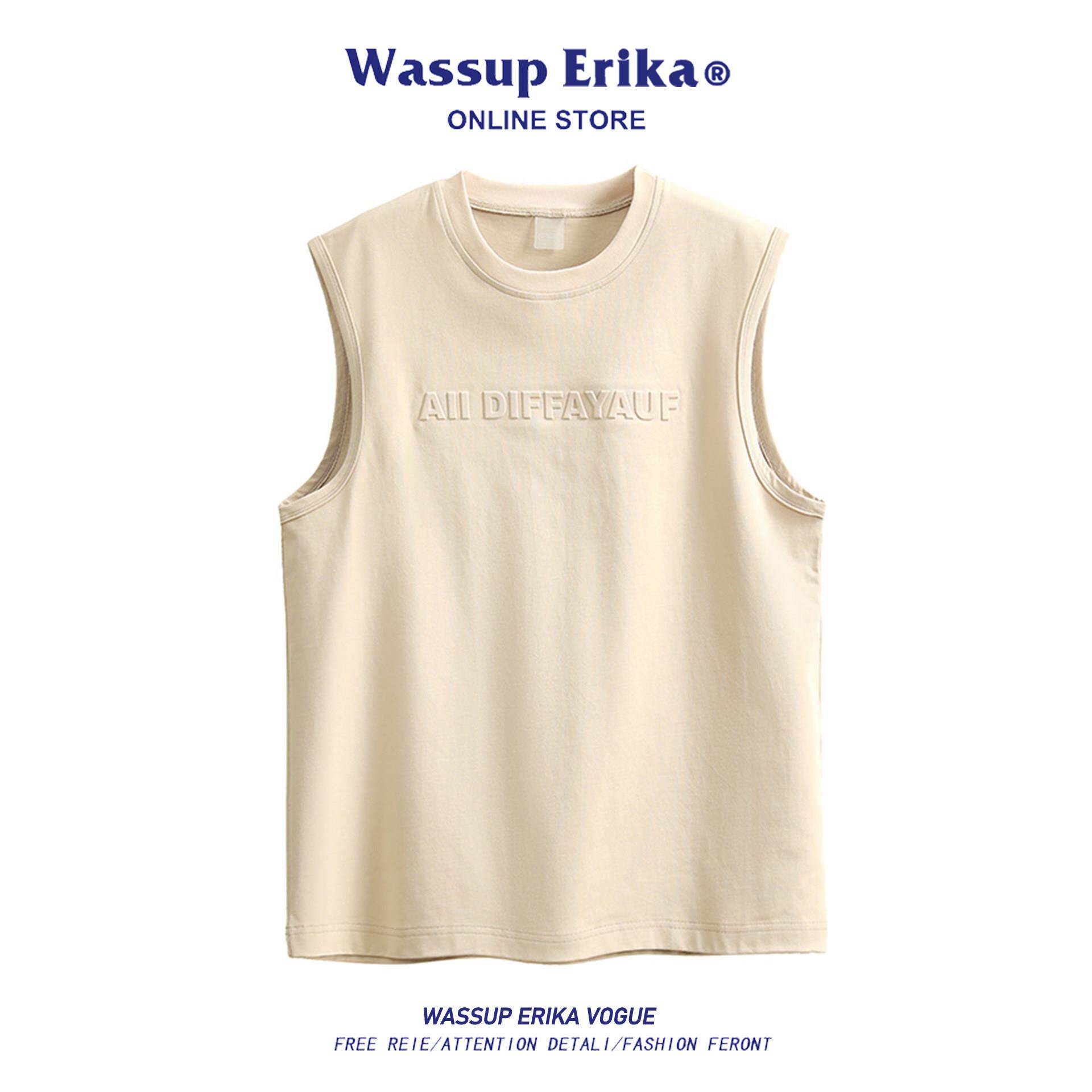 WASSUP ERIKA纯棉背心男款潮流痞帅夏季无袖上衣美式运动背心坎肩