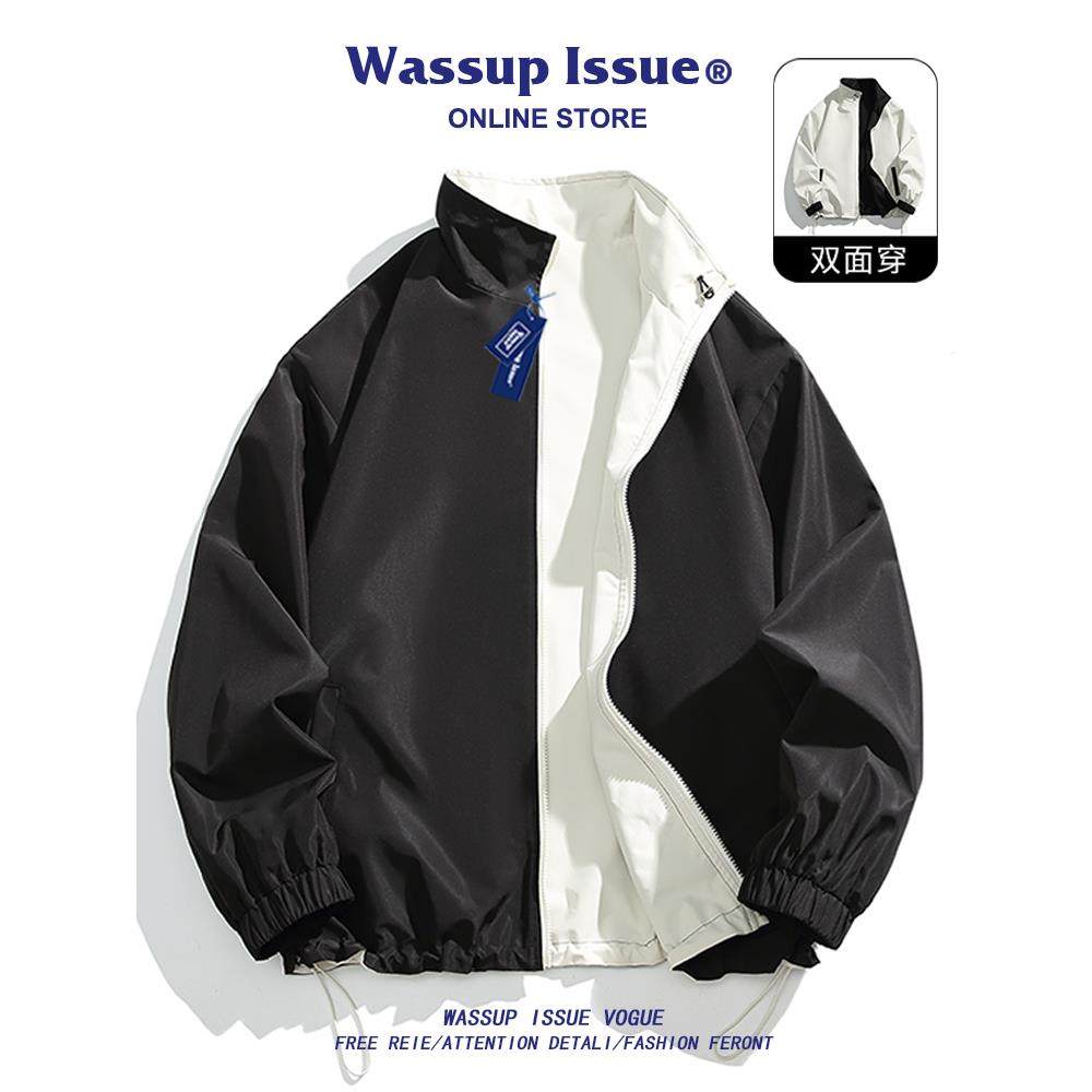 WASSUP ISSUE日系立领夹克男外套春秋季宽松情侣双面穿冲锋衣男款