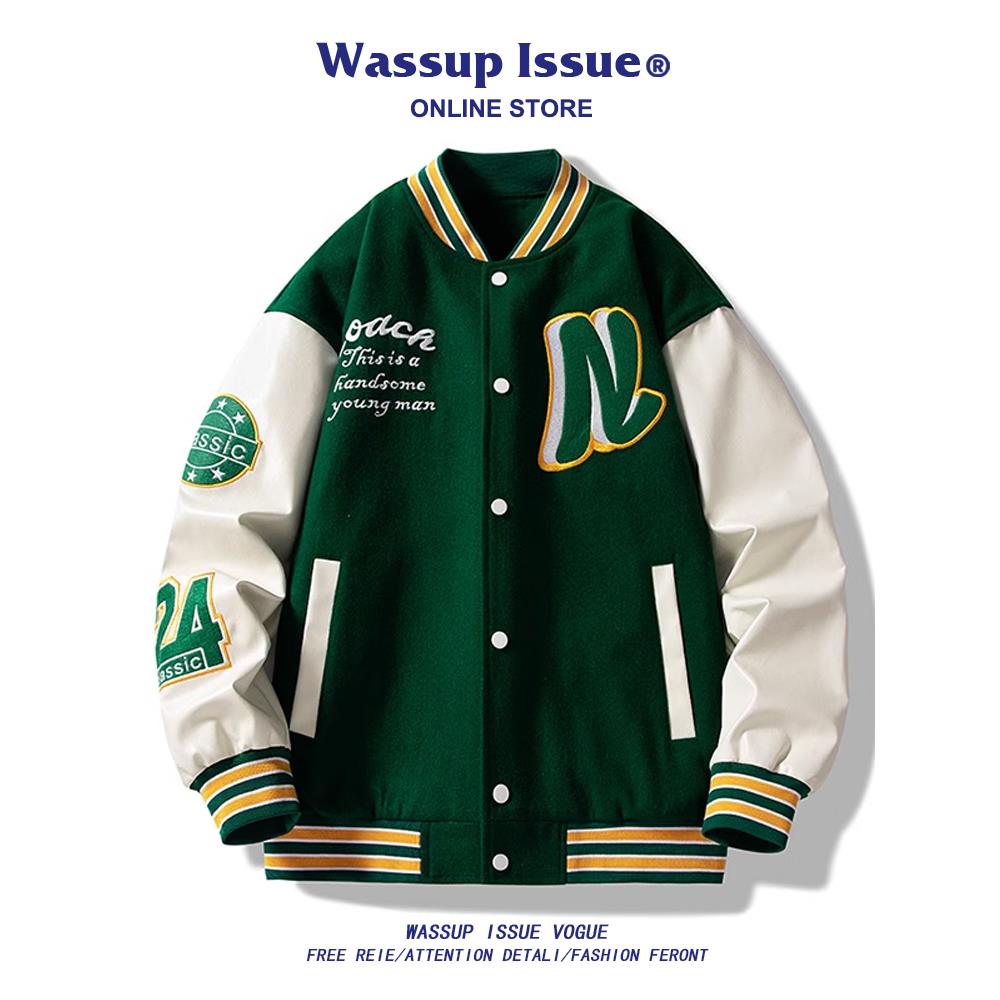 WASSUP ISSUE美式棒球服男款春秋季潮牌日系飞行员夹克情侣外套男