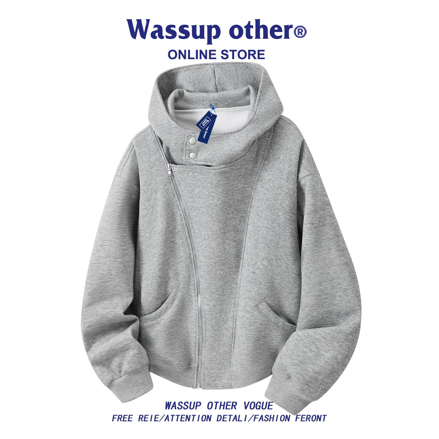 WASSUP OTHER美式不规则解构开衫卫衣男款春秋情侣休闲上衣外套男