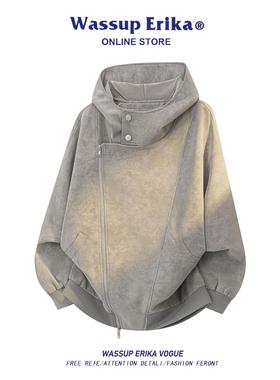 WASSUP ERIKA解构空气层连帽夹克外套男女秋冬季美式复古拼接皮衣