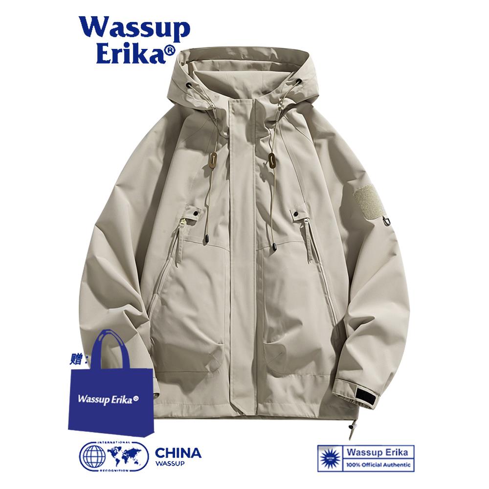 WASSUP ERIKA秋季男士山系潮连帽防水夹克外套工装户外旅游冲锋衣