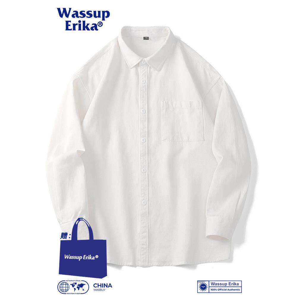 WASSUP ERIKA日系新疆长绒棉内搭白衬衫男款秋季长袖白色衬衣外套