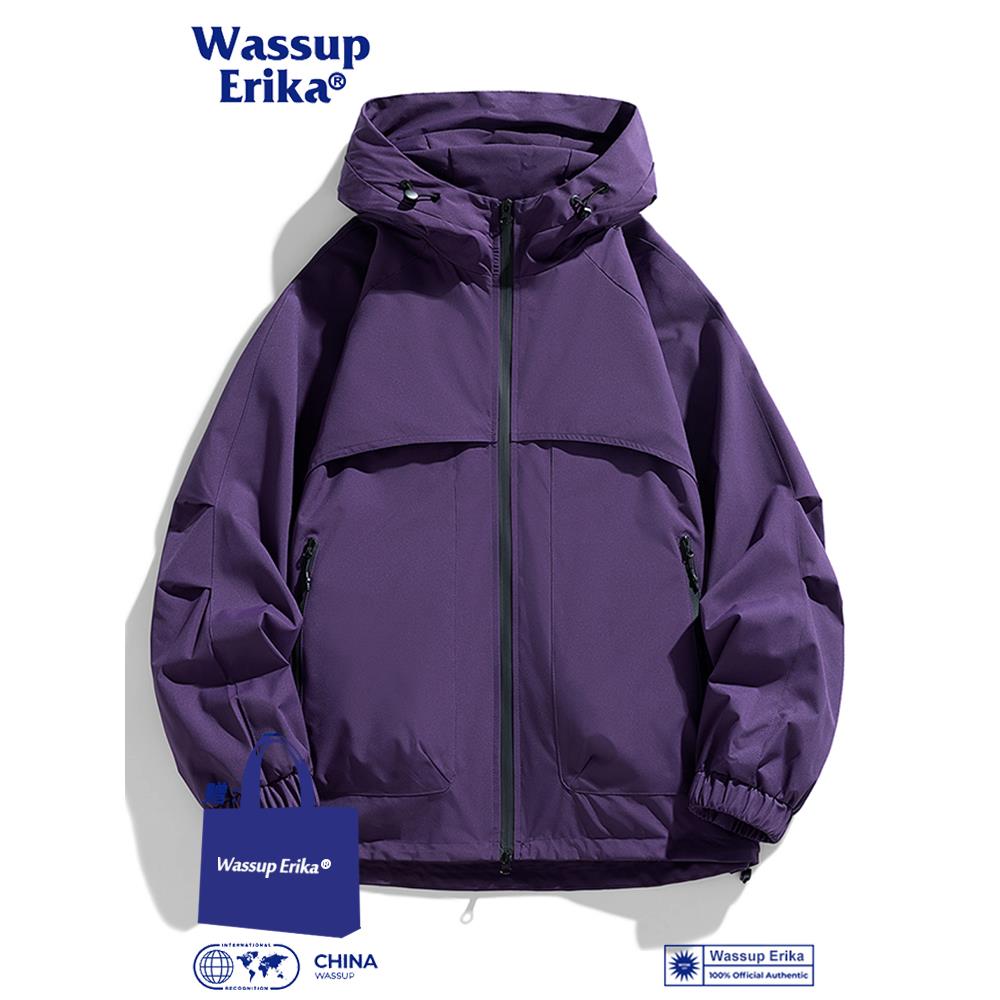 WASSUP ERIKA美式机能防水冲锋衣男秋季工装登山服多巴胺紫色外套
