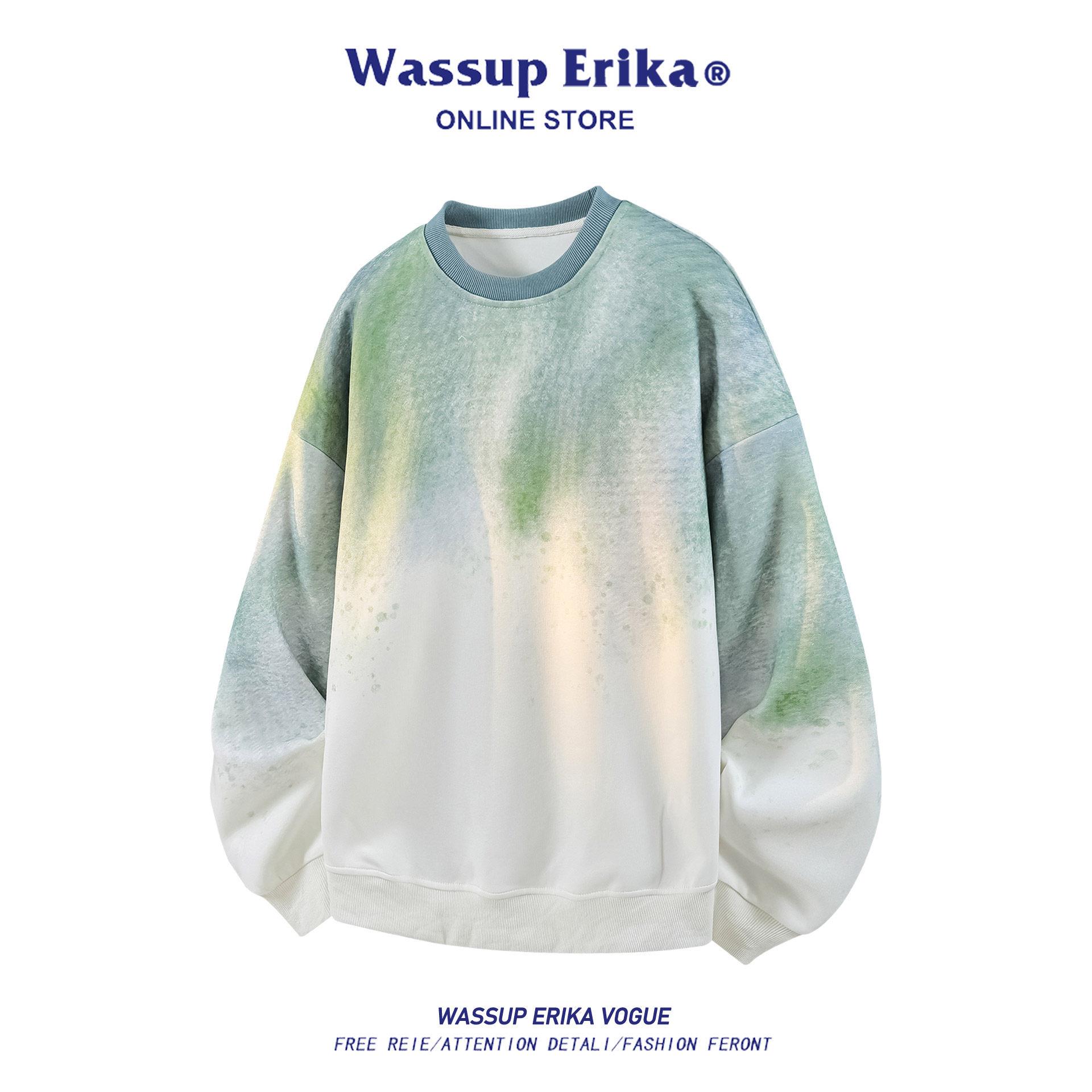 WASSUP ERIKA扎染风格渐变圆领卫衣男款2025春秋美式休闲套头上衣