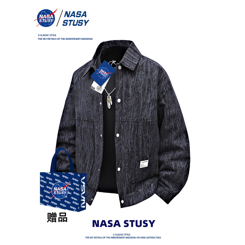 NASA STUSY美式复古工装2025春装新款男款扎染飞行员夹克教练外套