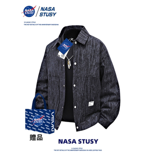 NASA STUSY美式复古工装2025春装新款男款扎染飞行员夹克教练外套