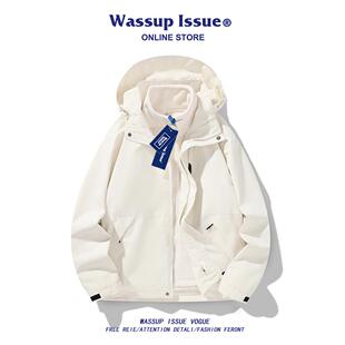 WASSUP ISSUE户外露营三合一冲锋衣男款春秋季宽松休闲夹克外套男