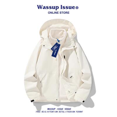 WASSUP ISSUE户外露营三合一冲锋衣男款春秋季宽松休闲夹克外套男