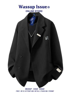 WASSUP ISSUE潮流黑色西装外套男款春秋高级感痞帅宽松休闲西服男