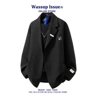 WASSUP ISSUE潮流黑色西装外套男款春秋高级感痞帅宽松休闲西服男