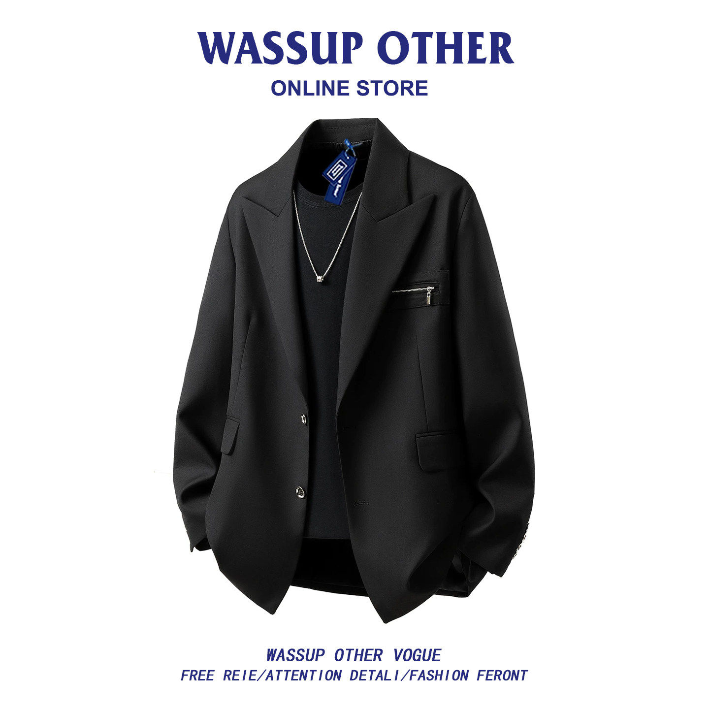 WASSUP OTHER潮牌拉链装饰西服男款春秋高级感宽松休闲西装外套男