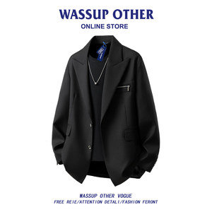 WASSUP OTHER潮牌拉链装饰西服男款春秋高级感宽松休闲西装外套男