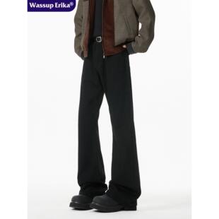 WASSUP ERIKA黑色微喇牛仔裤子男款春秋夏季美式直筒宽松潮牌长裤