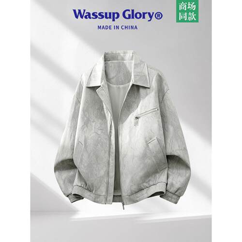 WASSUP GLORY麂皮绒夹克男高级感痞帅春季休闲翻领工装外套设计感