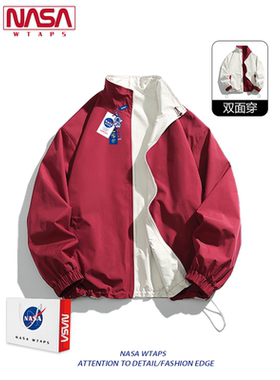 NASA WTAPS春秋季酒红色外套男女款双面穿潮情侣立领防水防风夹克