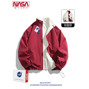 NASA WTAPS春秋季酒红色外套男女款双面穿潮情侣立领防水防风夹克