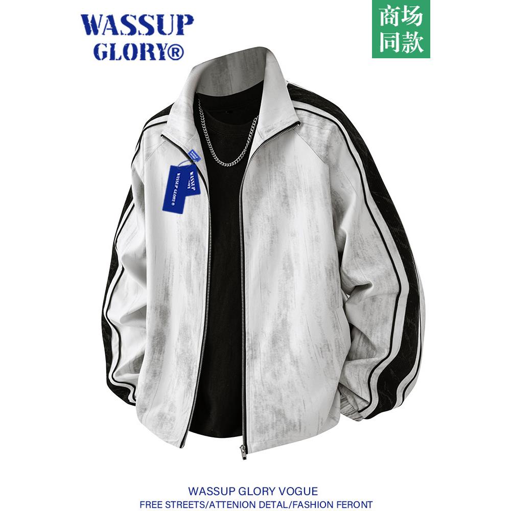 WASSUP GLORY立领夹克男款春季运动上衣宽松百搭美式休闲扎染外套
