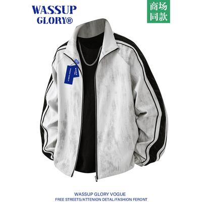 WASSUP GLORY立领夹克男款春季运动上衣宽松百搭美式休闲扎染外套