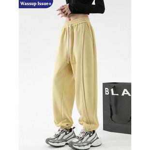 WASSUP ISSUE美式纯色卫裤春秋季潮牌束脚长裤宽松休闲运动裤男