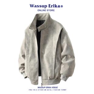 WASSUP ERIKA港风夹克男女款2026春季复古休闲宽松美拉德水洗皮衣
