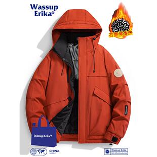 WASSUP ERIKA石墨烯抗寒冲锋衣男冬季防风羽绒棉服保暖工装厚外套