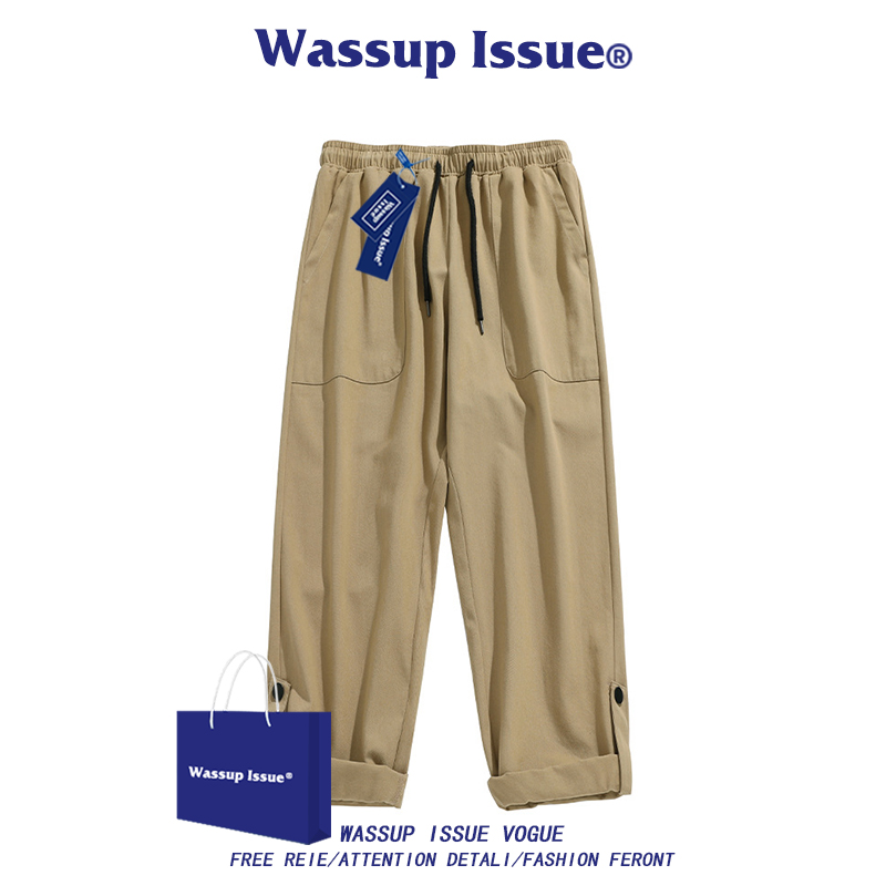 WASSUP ISSUE美式工装裤男夏季宽松阔腿九分裤休闲直筒长裤子男款