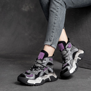 复古加绒加厚老爹鞋女真皮百搭运动休闲鞋秋冬厚底头层牛皮高帮鞋