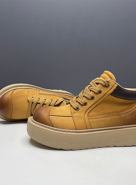 黄色复古马丁靴男款头层牛皮厚底增高鞋男秋冬新款男士休闲鞋潮牌