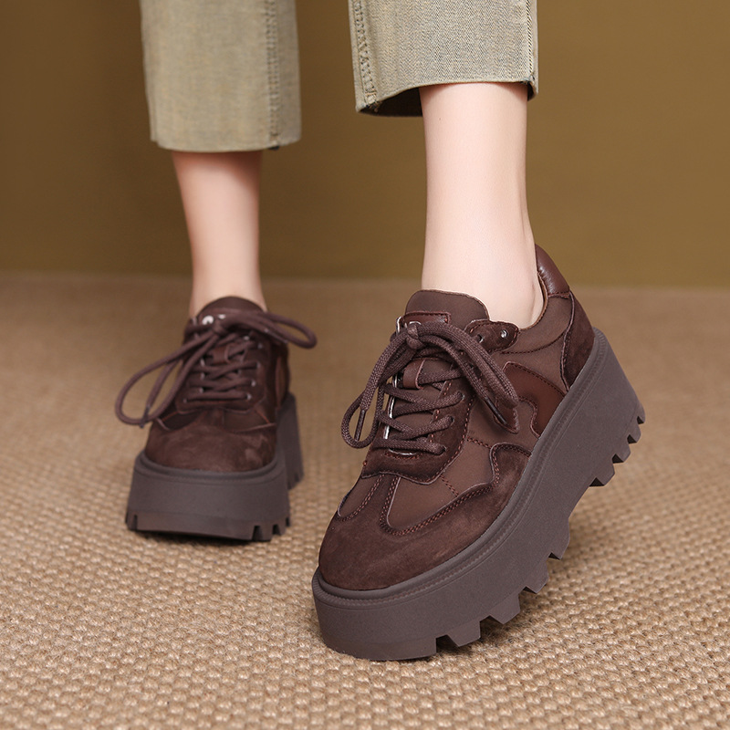 真皮复古厚底松糕老爹鞋女秋季新款时尚休闲百搭增高板鞋女