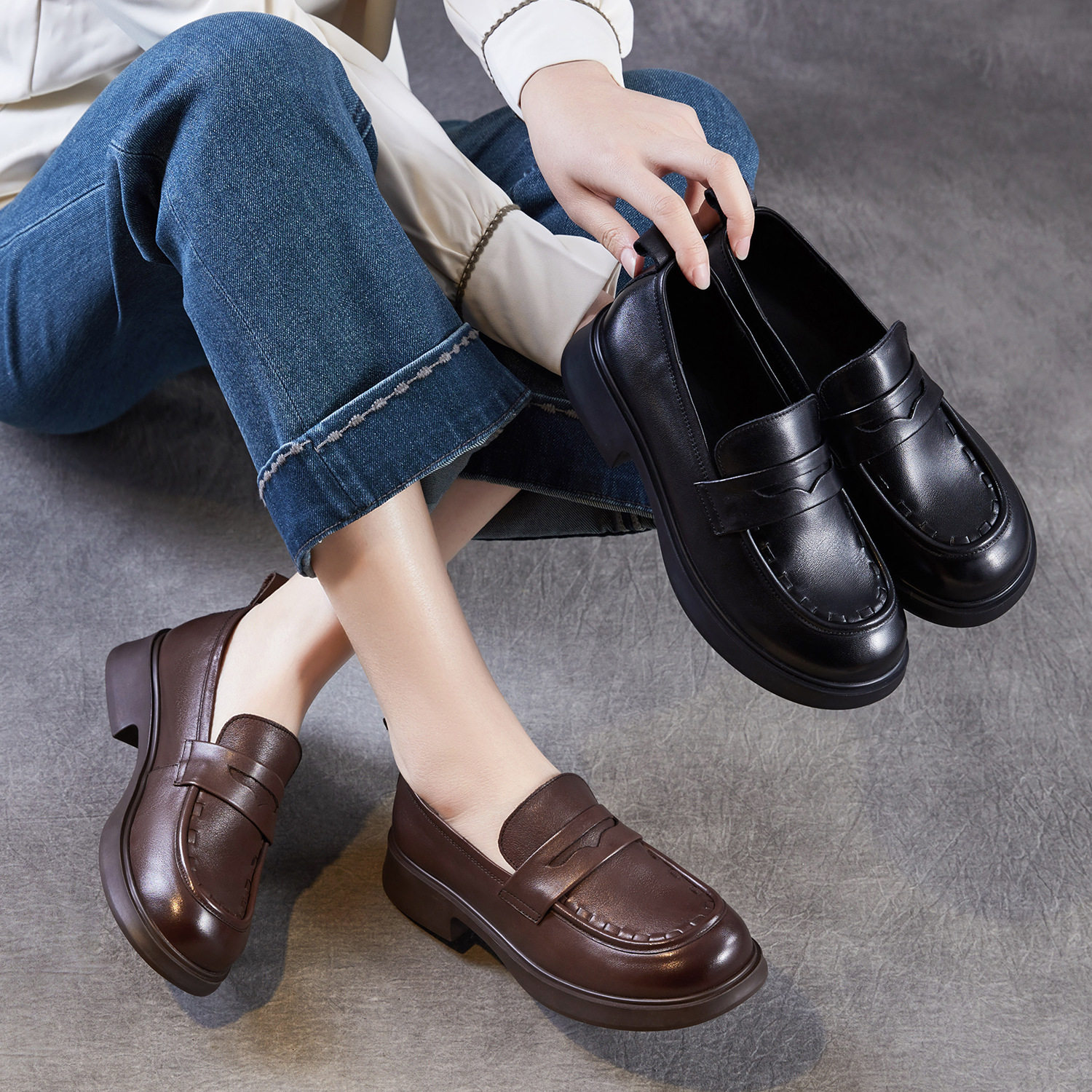 真皮乐福鞋女2026春季新款头层牛皮软底单鞋复古休闲英伦风小皮鞋,女鞋,浅口单鞋,淘宝优惠券,粉丝福利购,淘宝优惠卷